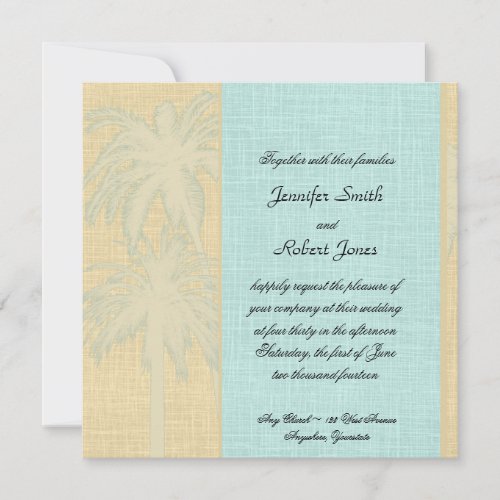 Cream Linen and Blue Palm Trees Invitation