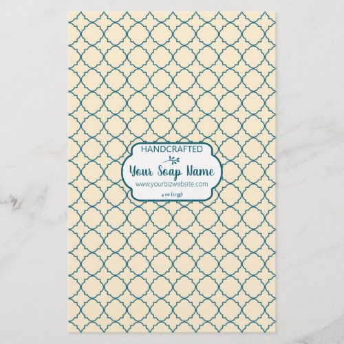 Cream  Blue Quatrefoil Design Soap Wrap Paper