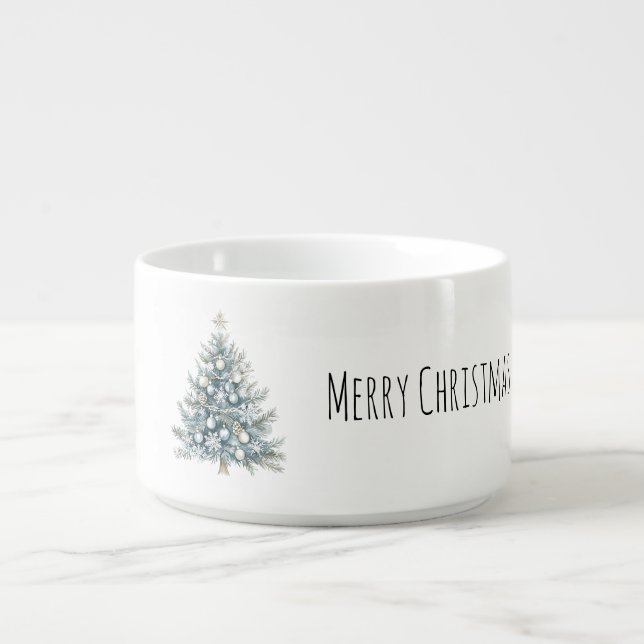Cream Blue Winter Christmas Tree Bowl (Center)