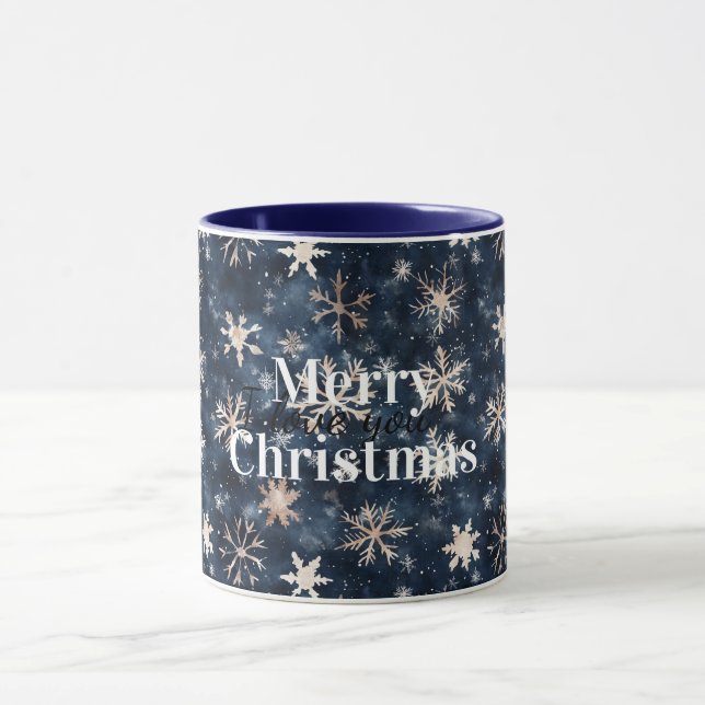 Cream Blue Winter Snowflakes Christmas Mug (Center)