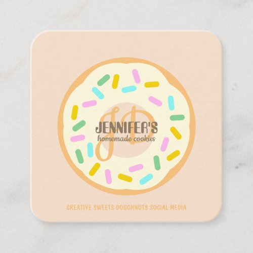 Cream Blush Baked Creative Cookies Doughnut Square Business Card