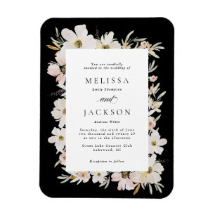 Cream, Blush, Black Watercolor Flowers Wedding Magnet