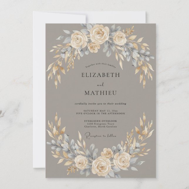 Cream Blush Botanical Flourish Wedding Invitation (Front)