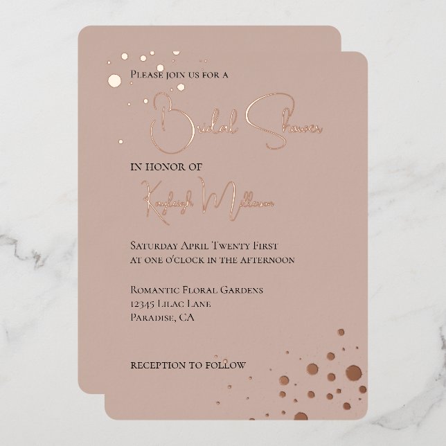Cream Blush Diamonds Confetti Dots Bridal Shower Foil Invitation (Front/Back)