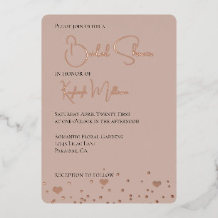 Cream Blush Diamonds Confetti Hearts Bridal Shower Foil Invitation