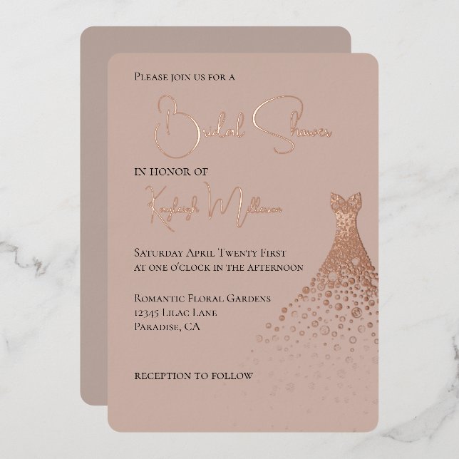 Cream Blush Glam Diamonds Dress Bridal Shower Foil Invitation (Front/Back)