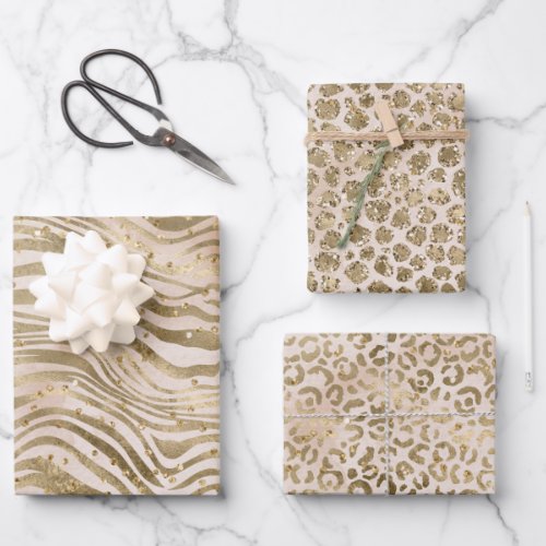 Cream Blush Gold Glitz Sparkle Animal Prints   Wrapping Paper Sheets