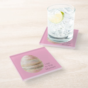 Cream Blush Gold Stripes Easter Egg Glass Coaster