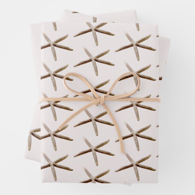 Cream Blush Ocean Starfish Wrapping Paper Sheets (In situ)
