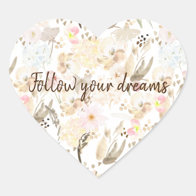Cream Blush Pink Floral  Heart Sticker (Front)