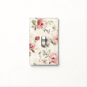 Cream Blush Pink Roses Floral Light Switch Cover