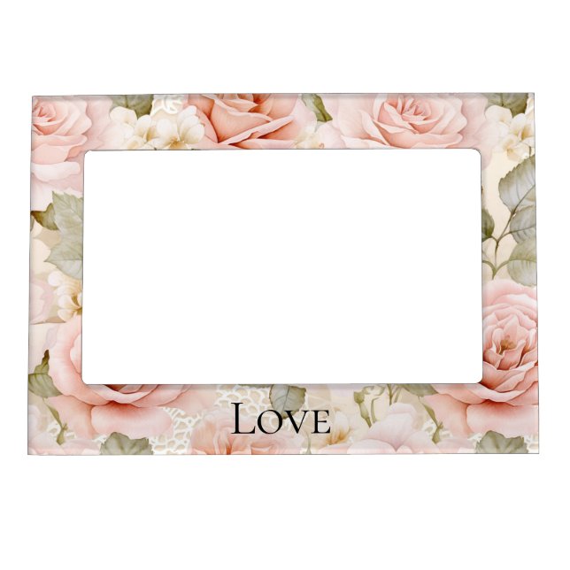 Cream Blush Pink Roses Floral   Magnetic Frame (Front)