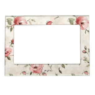 Cream Blush Pink Roses Floral Magnetic Frame