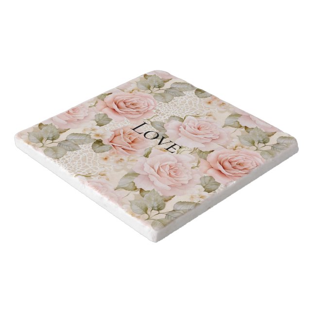 Cream Blush Pink Roses Floral   Trivet (Corner)