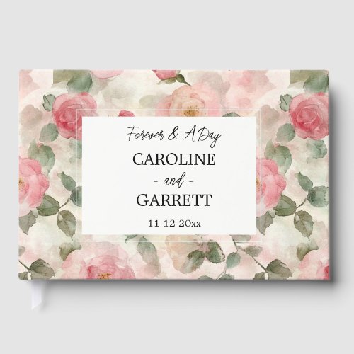 Cream Blush Pink Roses Floral Wedding Guest Book