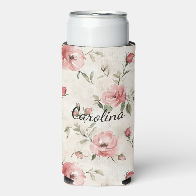 Cream Blush Pink Roses  Seltzer Can Cooler (Seltzer Front)