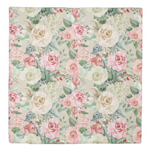 cream blush roses spring floral duvet cover