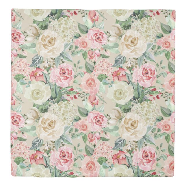 cream blush roses spring floral duvet cover (Front)