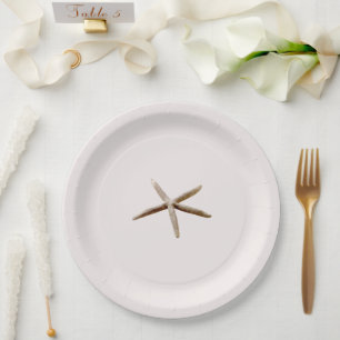 Cream Blush Starfish Beach Wedding Paper Plates