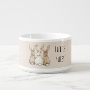 Cream Blush Three Cute Bunny Rabbits Bowl