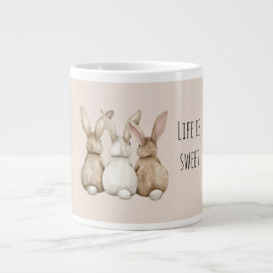 Cream Blush Three Cute Bunny Rabbits Giant Coffee Mug