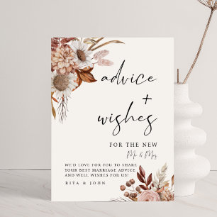 Cream Boho Advice and Wishes Wedding Sign