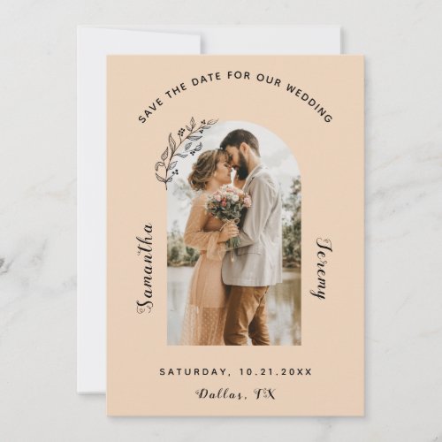 Cream Boho Arch Botanical Photo Minimalist Romance Save The Date