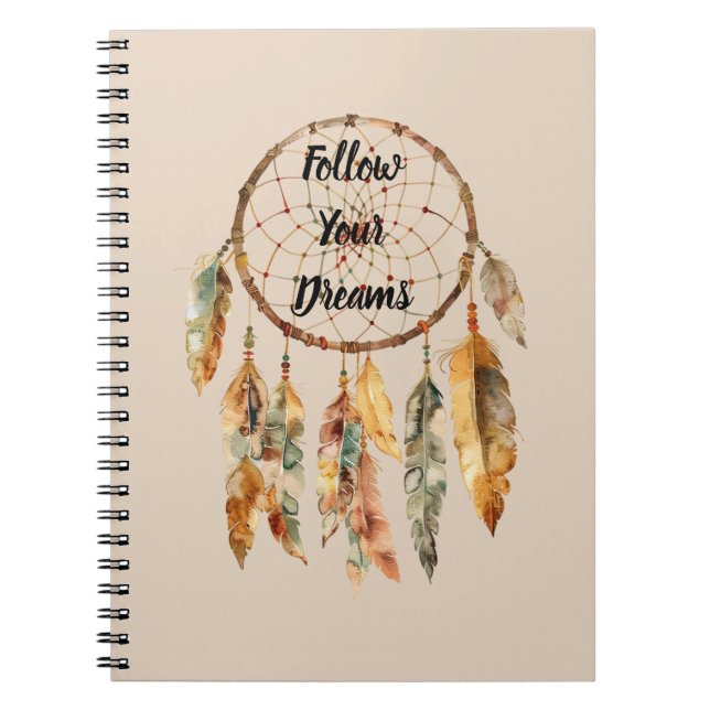 Cream Boho Feathers Dream Catcher Notebook (Front)