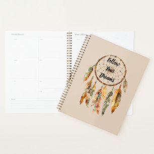Cream Boho Feathers Dream Catcher Planner