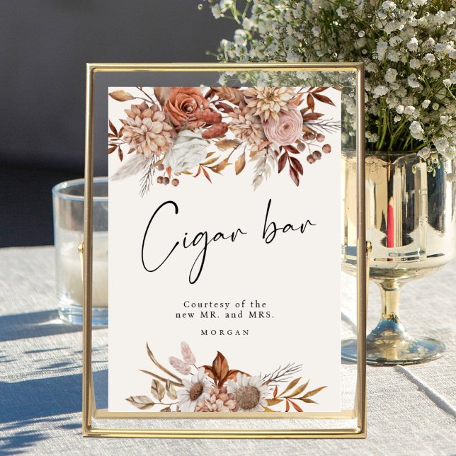 Cream Boho Floral Favor Cigar Bar Wedding Sign (Creator Uploaded)