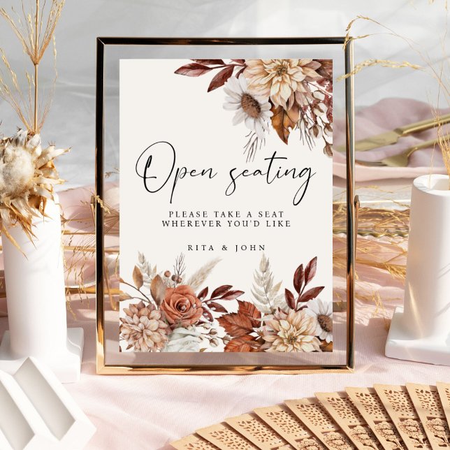 Cream Boho Floral Open Seating Wedding Sign (Creator Uploaded)
