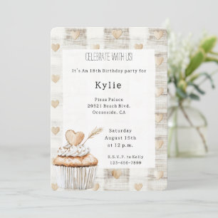 Cream Boho Hearts Cupcake Birthday   Invitation
