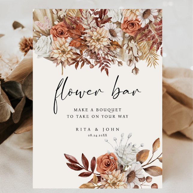 Cream Boho Script Flower Bar Wedding Sign (Creator Uploaded)