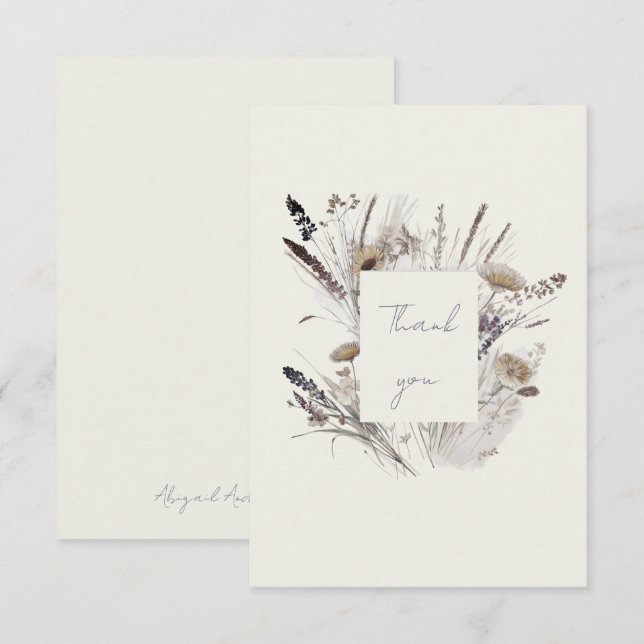 Cream Boho Wildlflower Baby Shower Thank You Card (Front/Back)