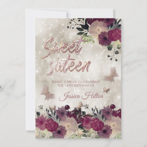 Cream bokeh Butterfly floral garden sweet sixteen Invitation