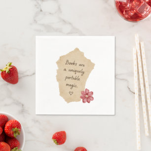 Cream Books Magic Red Flower Napkins