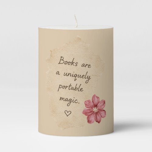 Cream Books Magic Red Flower Pillar Candle