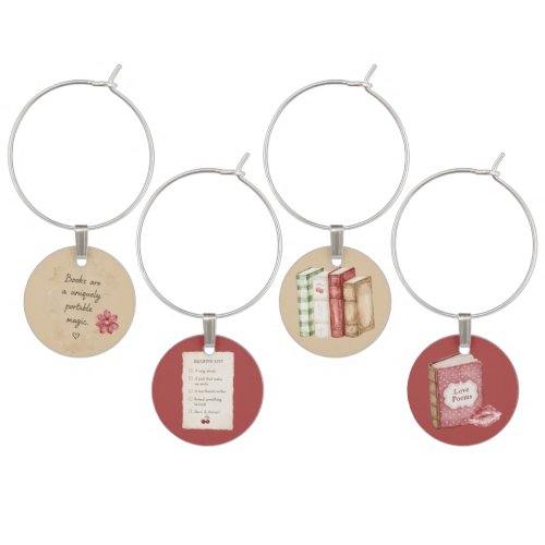 Cream Books Magic Red Flower Wine Charm