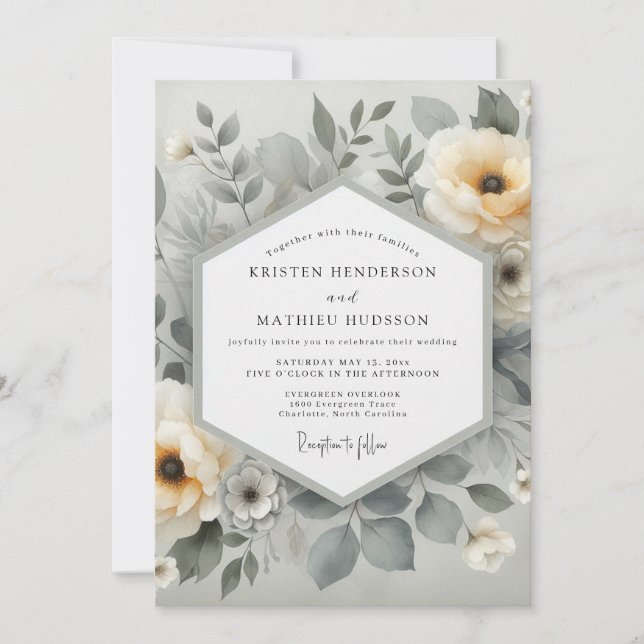 Cream Botanical Ethereal Wedding Invitation (Front)