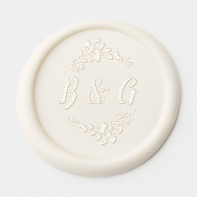 Cream Botanical Monogram Wedding Wax Seal Sticker (Front)