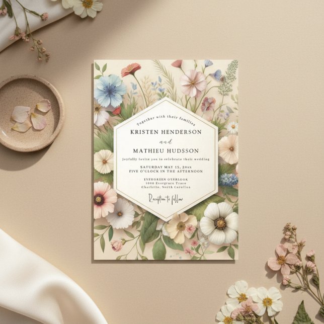 Cream Botanical Whimsical Wedding Invitation (Creator Uploaded)