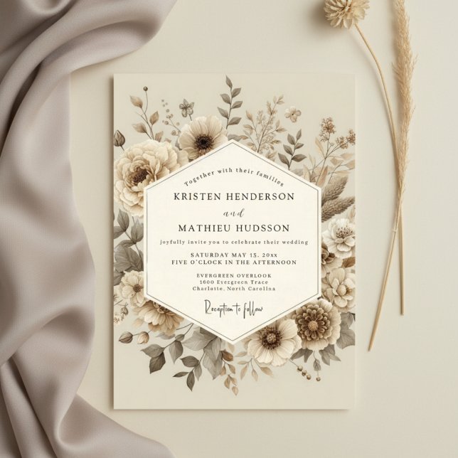 Cream Botanical Woodland Wedding Invitation (Creator Uploaded)