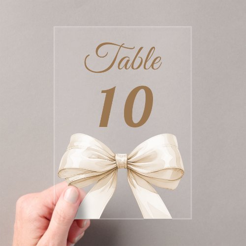 Cream bow acrylic table number sign