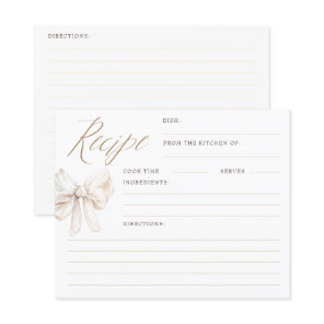 Cream Bow Elegant Bridal Shower Recipe Cards