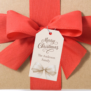 Cream bow mocha Christmas Gift Tags