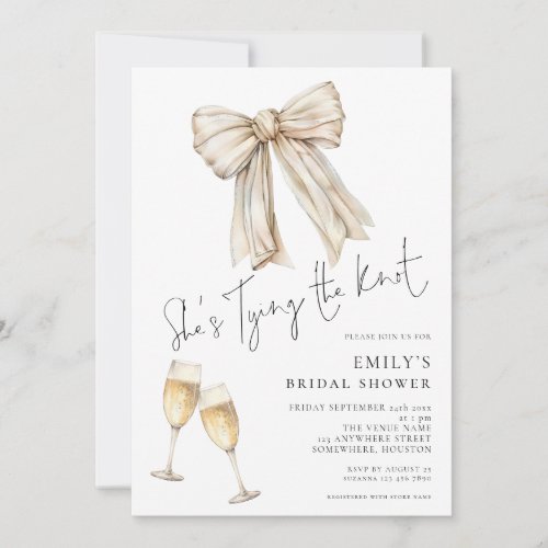 Cream Bow She is Tying The Knot Bridal Shower Invitation