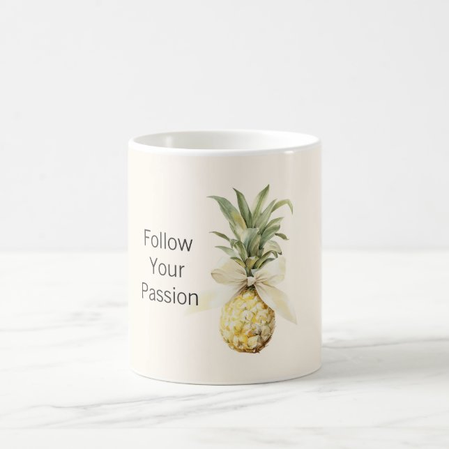 Cream Bow Tropical Pineapple Fruit Coffee Mug (Center)
