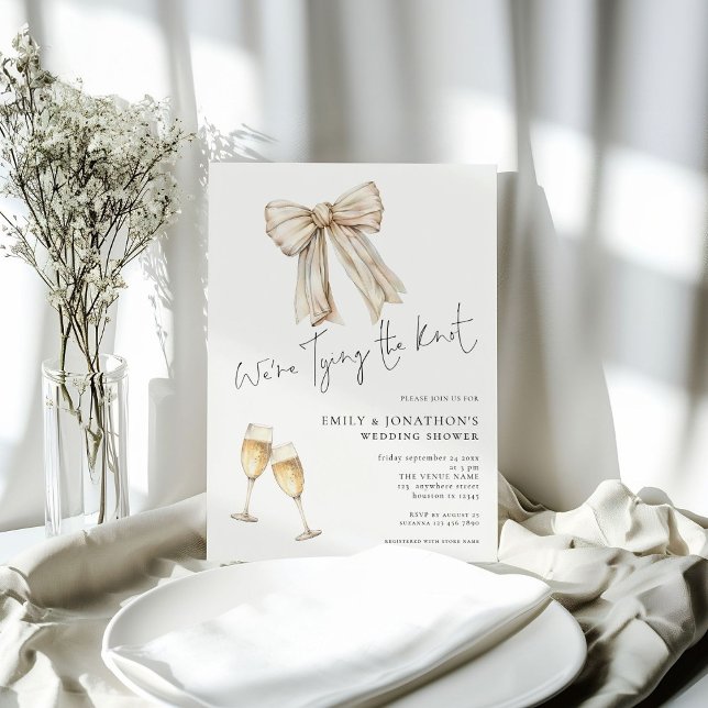 Cream Bow We Are Tying The Knot Wedding Shower Invitation (Creator Uploaded)