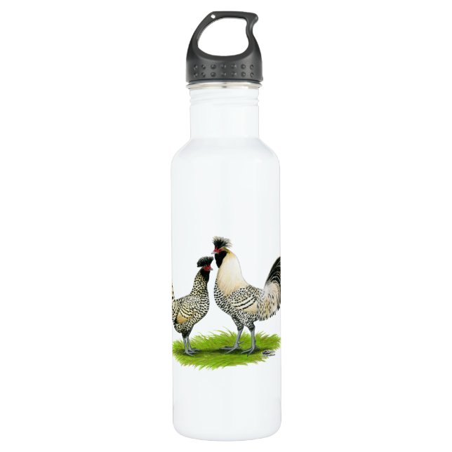 Cream Brabanter Chickens Stainless Steel Water Bottle (Front)