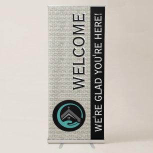 Cream Brick Wall Church Welcome Retractable Banner